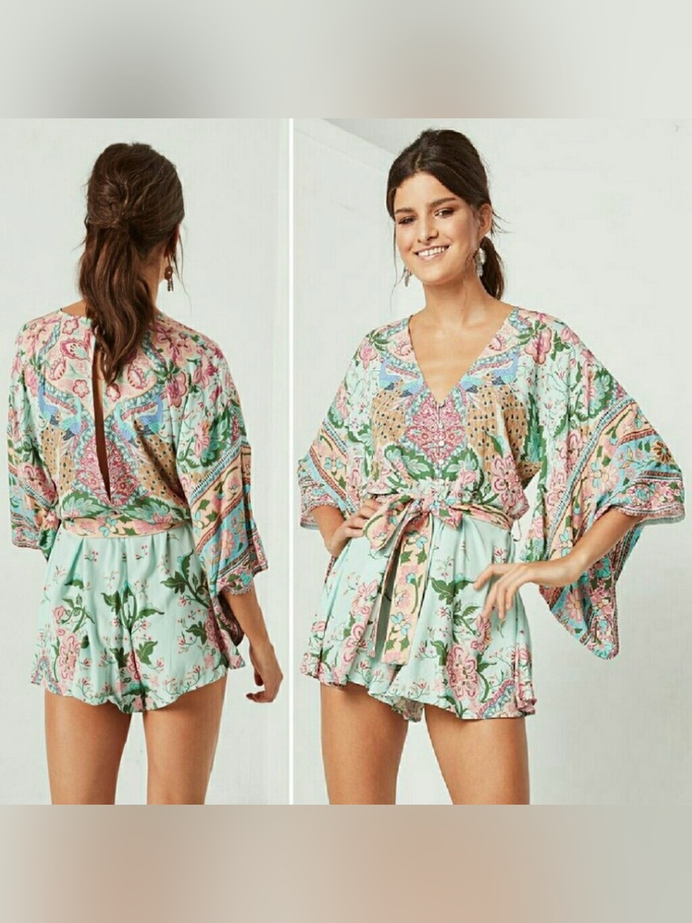 SPELL AND THE GYPSY COLLECTIVE VINTAGE Lotus Kimono Romper - Peacock - XS